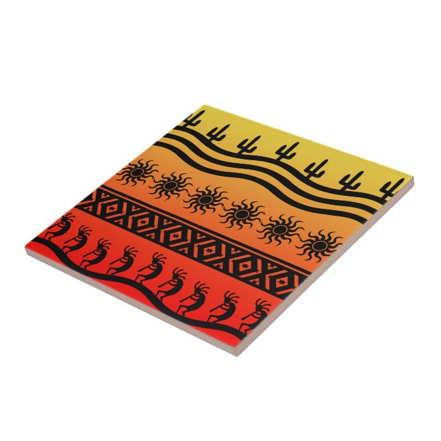 Desert Sun Cactus Southwest Kokopelli Keramik Tile Fliese (Seite)