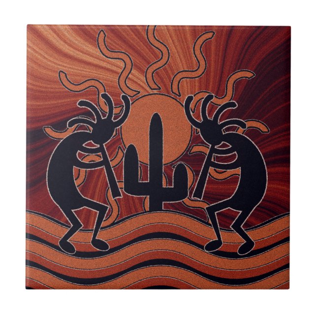 Desert Sun Cactus Southwest Kokopelli Keramik Tile Fliese (Vorderseite)