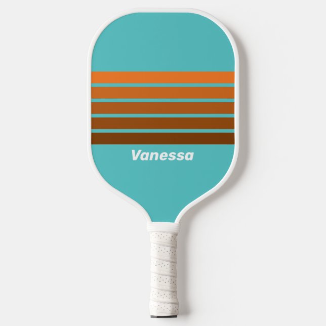 Desert Teal Across Striping with Name Pickleball Schläger (Vorderseite)