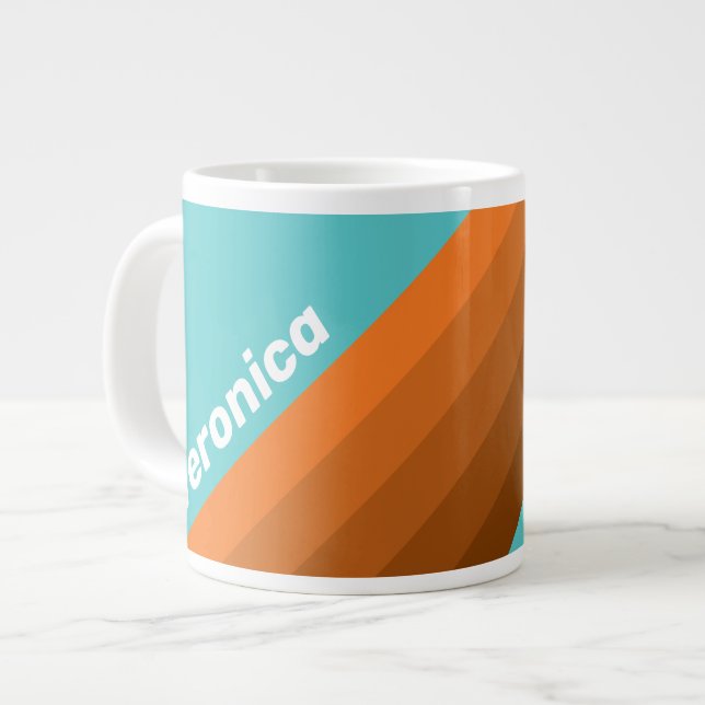 Desert Teal Stripes with Name Jumbo-Tasse (Vorderseite Links)