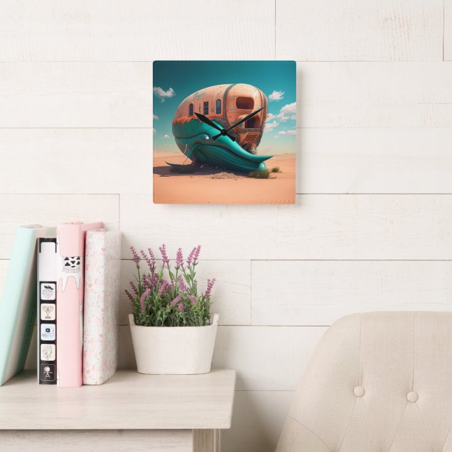 Desert Whale House Quadratische Wanduhr (Lesesaal)