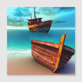 Desertiierte Boote an einem verlassenen Strand Magnetkarte