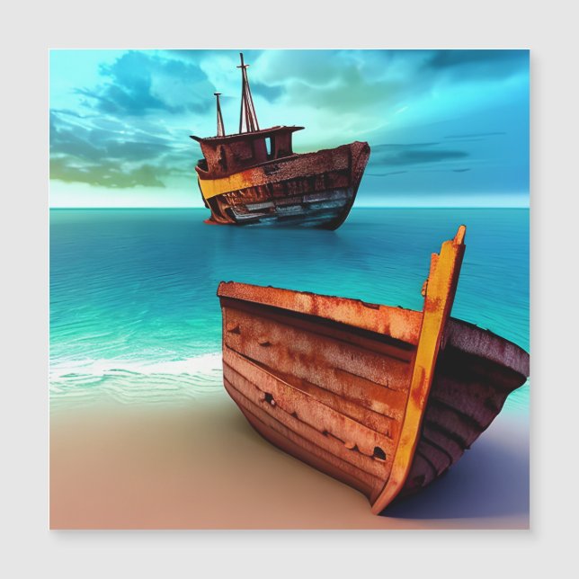 Desertiierte Boote an einem verlassenen Strand Magnetkarte (Vorderseite)