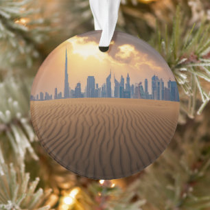 Deserts Dubai's Skyline View from Sand Dune Ornament
