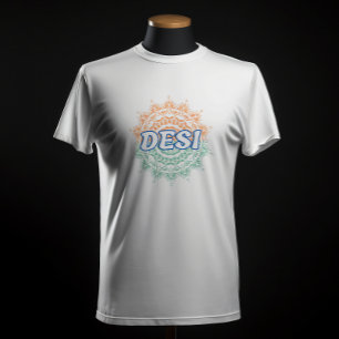 DESI Chakra Design Indian Tricolor Flag Tiranga T-Shirt
