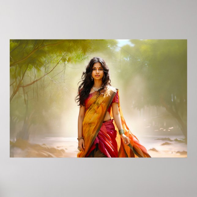 Desi in einem Sari-Gemälde Poster (Vorne)