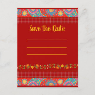 Desi Wedding Style Deep Red Design Ankündigungspostkarte