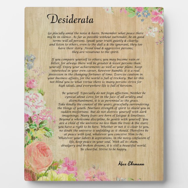 Desiderata auf der Rustikalen Holzplatte mit Blume Fotoplatte (Vorderseite)