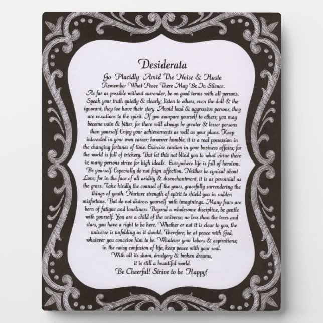 Desiderata auf der Tafel Fotoplatte (Vorderseite)