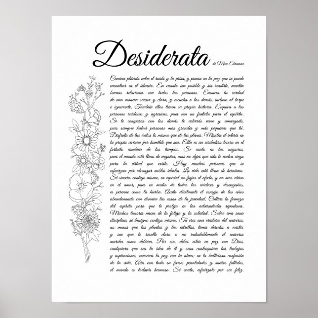 Desiderata auf Spanisch Poster (Vorne)