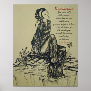 Desiderata auf Stift und Tinte zeichnend , asiatis Poster