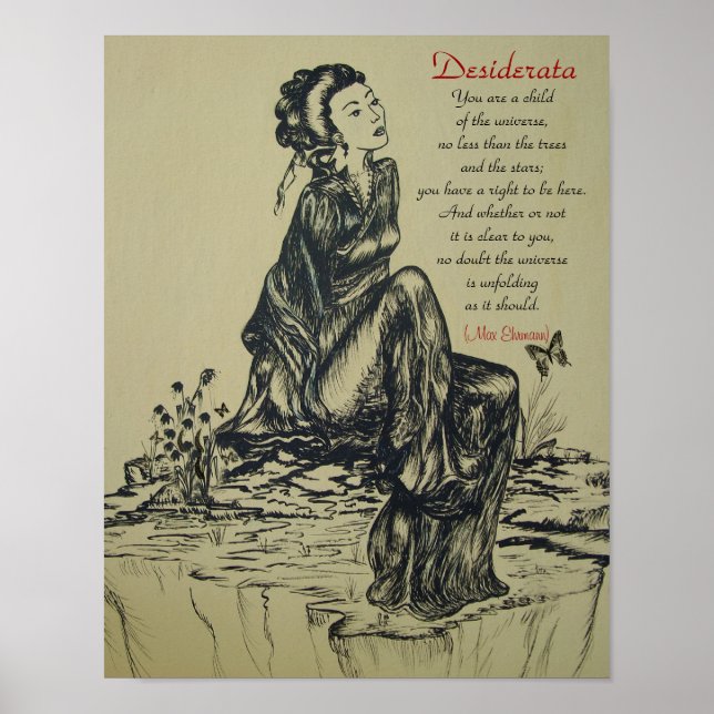 Desiderata auf Stift und Tinte zeichnend , asiatis Poster (Vorne)