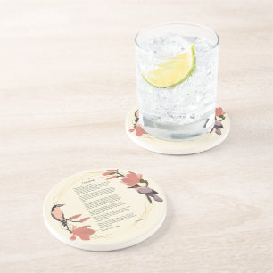 Desiderata Birds Brown Floral Wreath Goldrahmen Getränkeuntersetzer