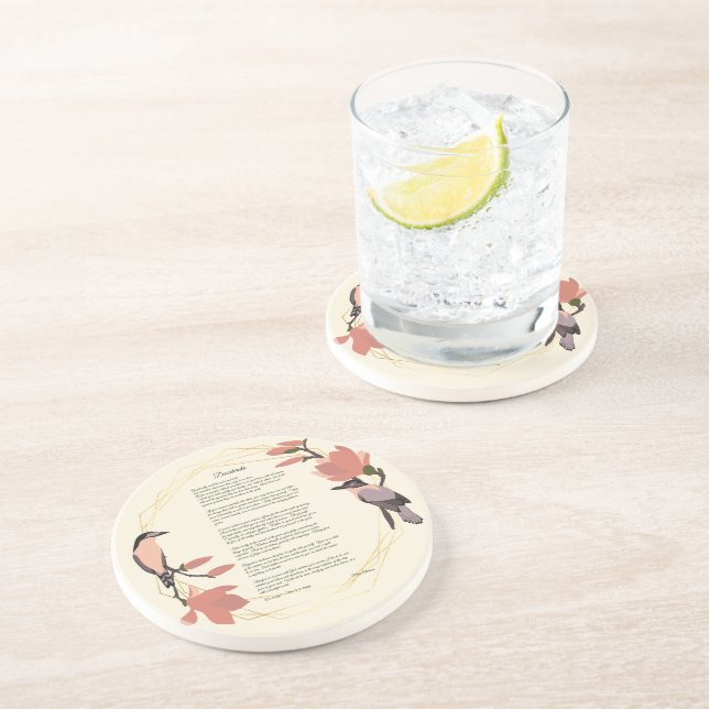Desiderata Birds Brown Floral Wreath Goldrahmen Getränkeuntersetzer (Seite)