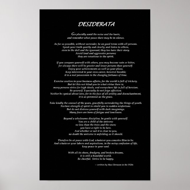Desiderata Black Poster (Vorne)