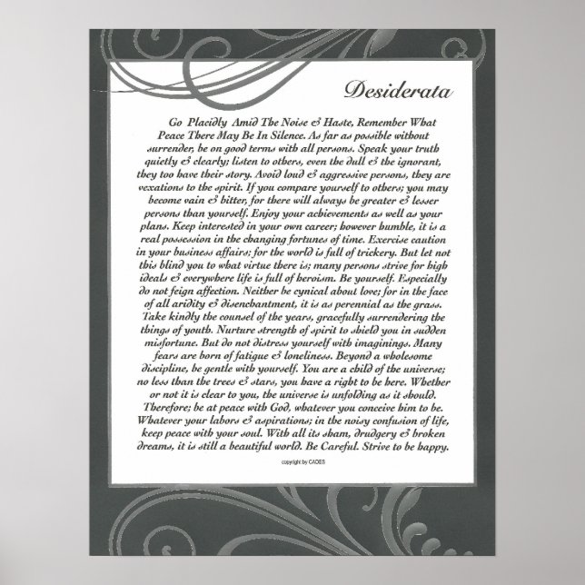 DESIDERATA Black Swirlie Poster (Vorne)