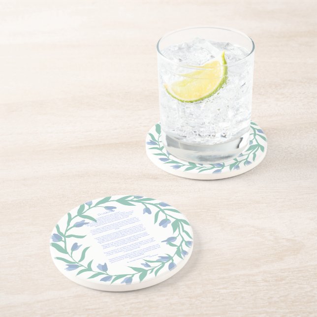 Desiderata Blue Floral Wreath Getränkeuntersetzer (Seite)