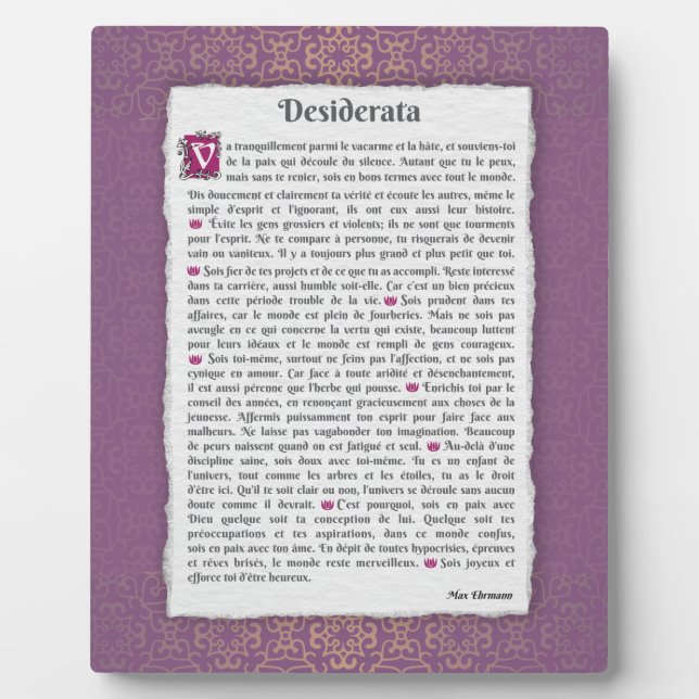 Desiderata - Choses désirées - poème Fotoplatte (Vorderseite)
