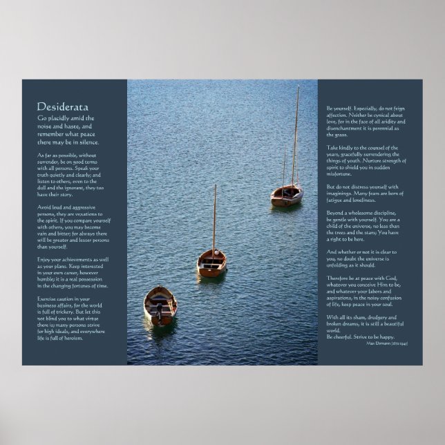 Desiderata - Drei Boote am Wasser Poster (Vorne)