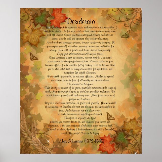 Desiderata "erwünschte Dinge" Herbstblätter Poster (Vorne)