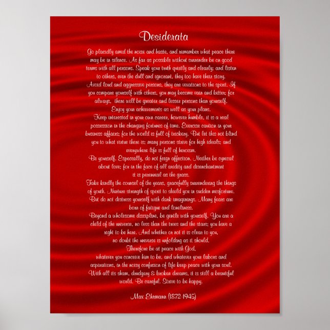 Desiderata "erwünschte Dinge", Prosa auf Rot Poster (Vorne)