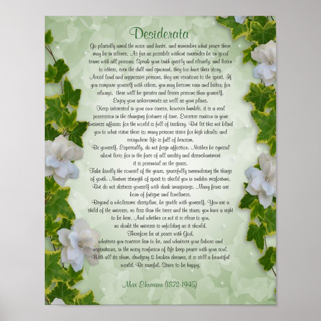 Desiderata "erwünschte Dinge", Prosa Ivy Blumenges Poster (Vorne)