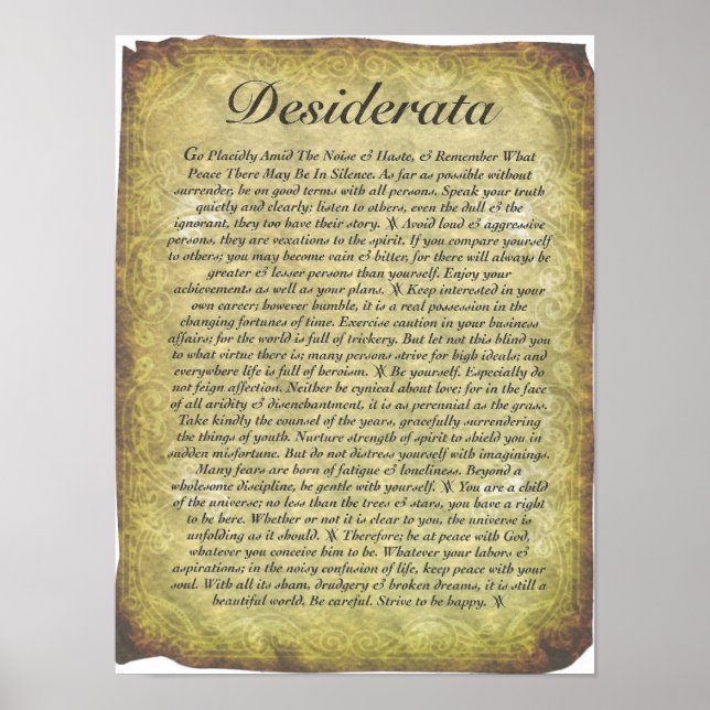Desiderata Gedicht auf antikem Stilpapier Poster (Vorne)