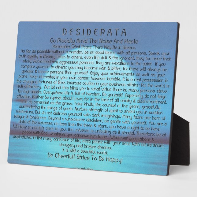 Desiderata Gedicht auf Blue Sunset Fotoplatte (Seite)