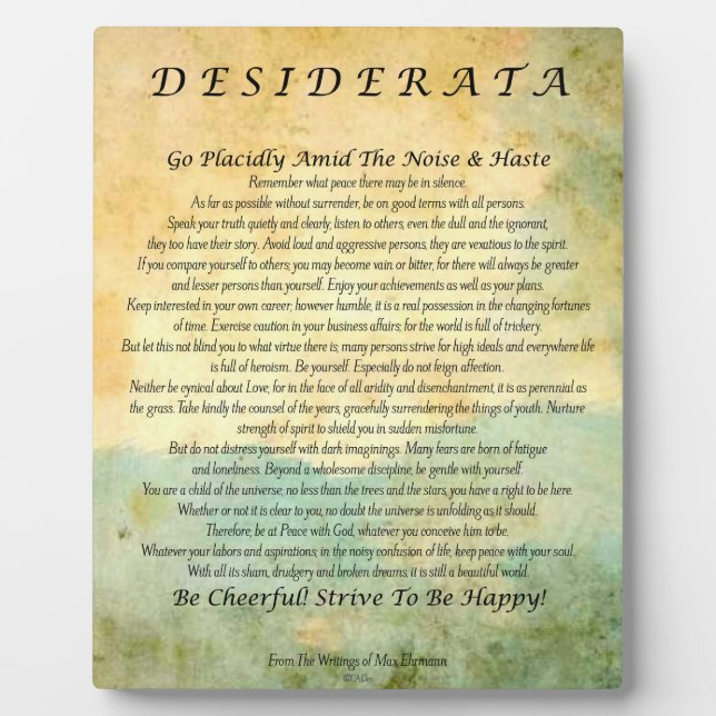 Desiderata Gedicht auf dem Wasserfarbenwald Fotoplatte (Vorderseite)