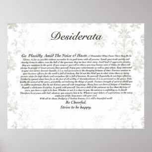 Desiderata-Gedicht auf verblaßter antiker Tapete Poster
