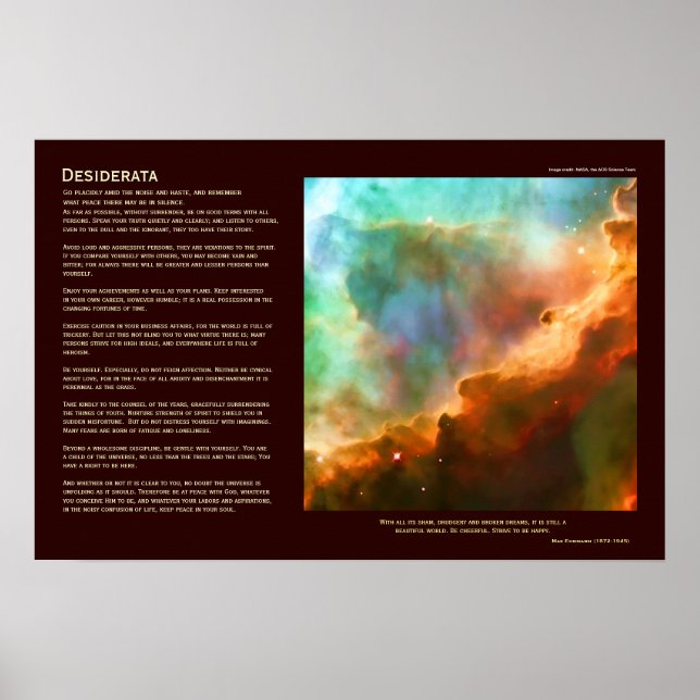 Desiderata Gedicht - Der Omega-Nebel, tiefer Zoom Poster (Vorne)
