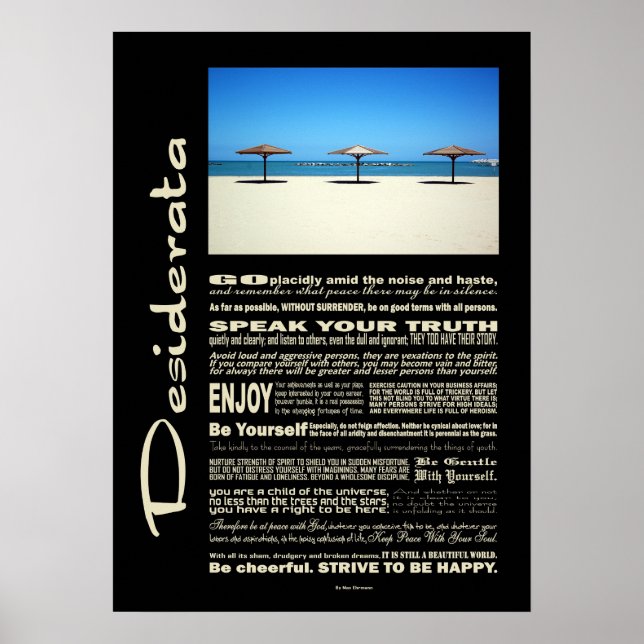 Desiderata Gedicht Dream It Live It Beach Poster (Vorne)