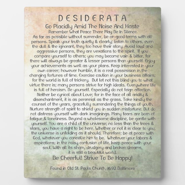 Desiderata Gedicht im Abstrakten Wüstenwald Fotoplatte (Vorderseite)