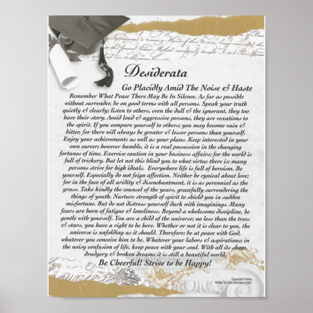 DESIDERATA Gedicht=Max Ehrmann=Auf Abschluss-Bildt Poster (Vorne)