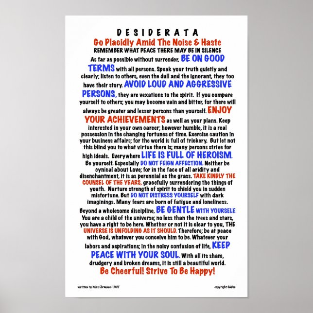 DESIDERATA Gedicht=Max Ehrmann=LIFE-Version Poster (Vorne)