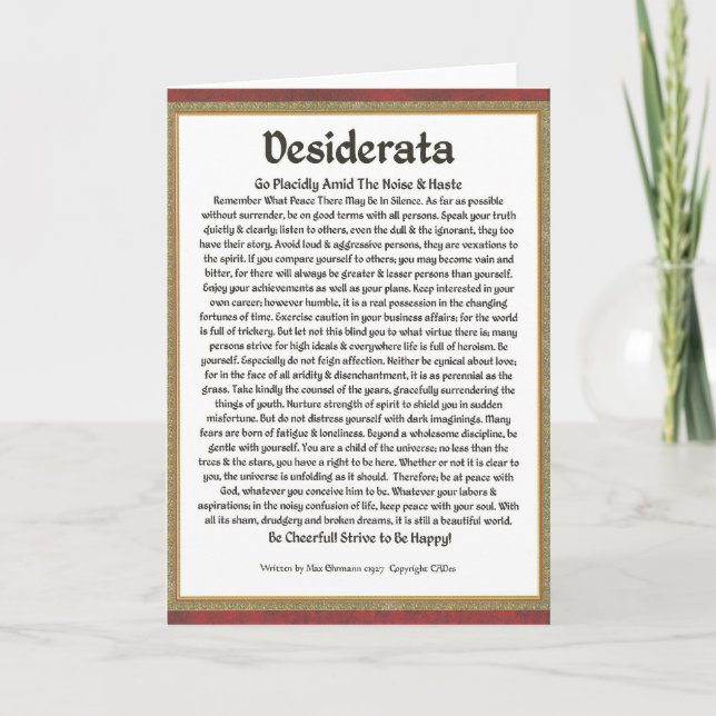 DESIDERATA Gedicht Max Ehrmann-Mittelalterliche Ka Karte (Vorderseite)