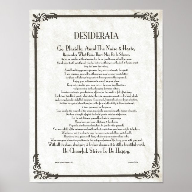 DESIDERATA Gedicht=Max Ehrmann=Sammlung von Pergam Poster (Vorne)