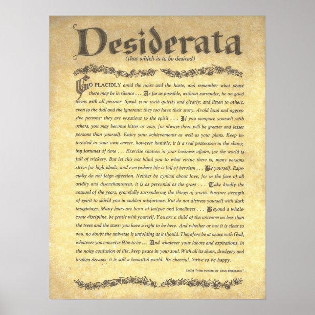 DESIDERATA Gedicht=Max Ehrmann=Sammlung von Pergam Poster (Vorne)