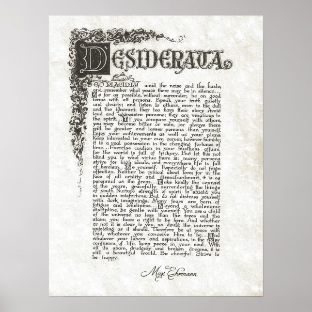 DESIDERATA Gedicht=Max Ehrmann=Sammlung von Pergam Poster (Vorne)