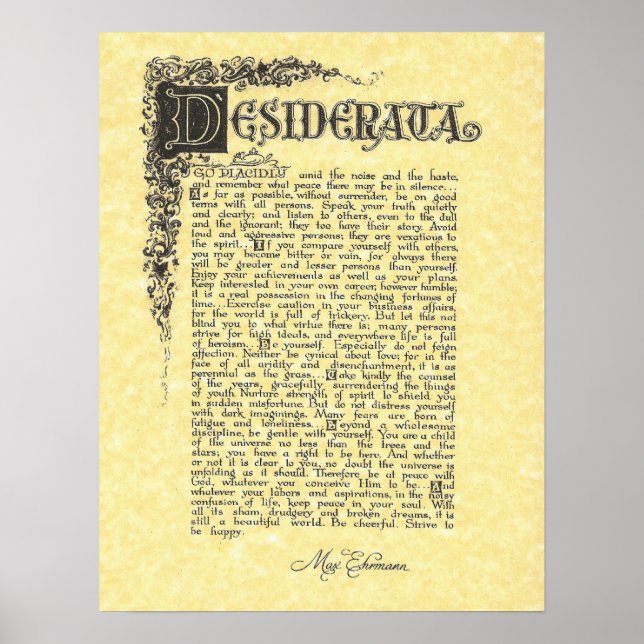 DESIDERATA Gedicht=Max Ehrmann=Sammlung von Pergam Poster (Vorne)