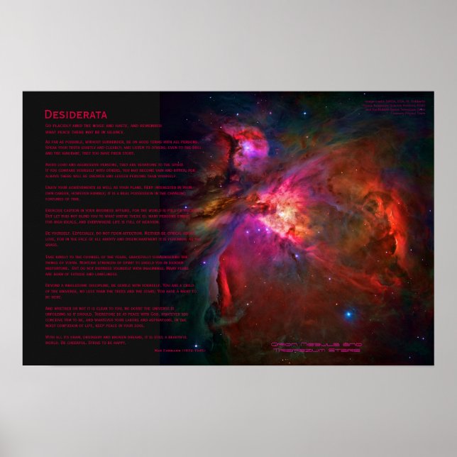 Desiderata Gedicht - Orion Nebula und Trapezium St Poster (Vorne)
