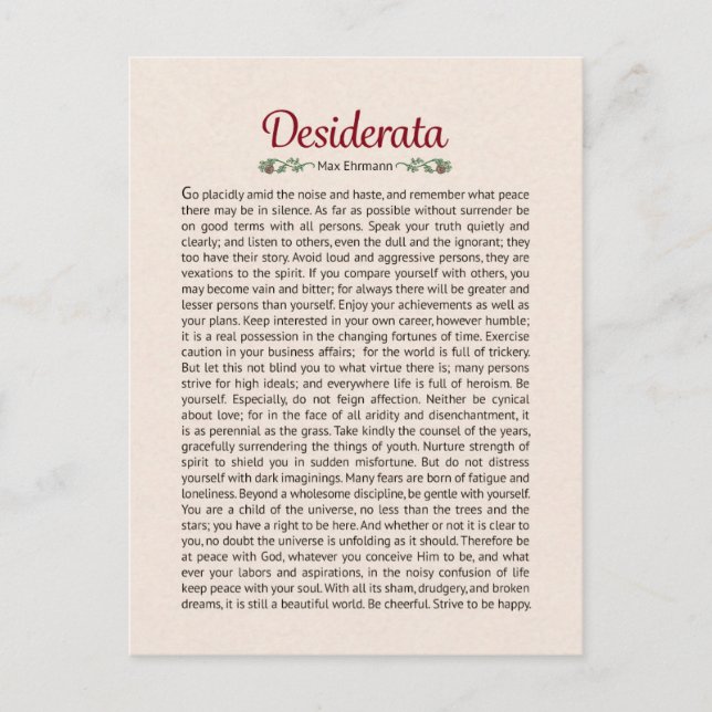 Desiderata Gedicht Postcard Postkarte (Vorderseite)