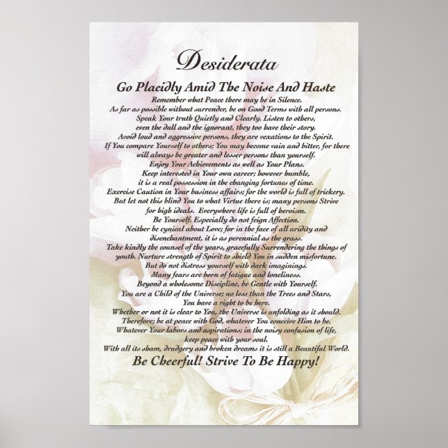 Desiderata Gedicht über die Wasserfarbe der Tulips Poster (Vorne)