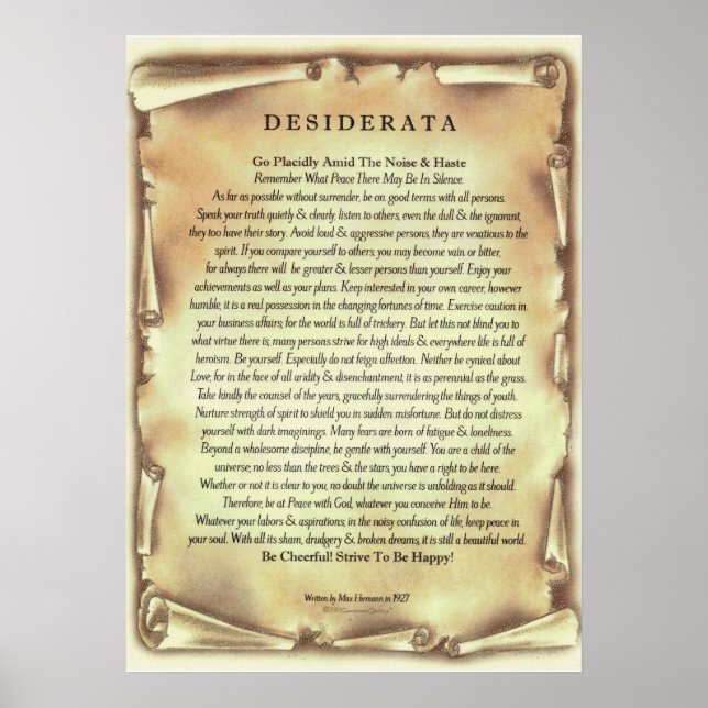 Desiderata Gedicht von Max Ehrmann Antique Scroll Poster (Vorne)