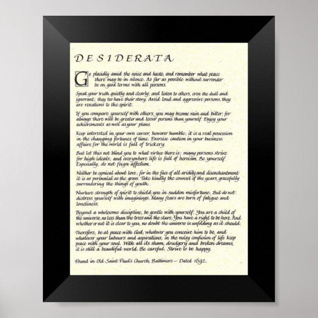 DESIDERATA Gedicht von Max Ehrmann Poster (Vorne)