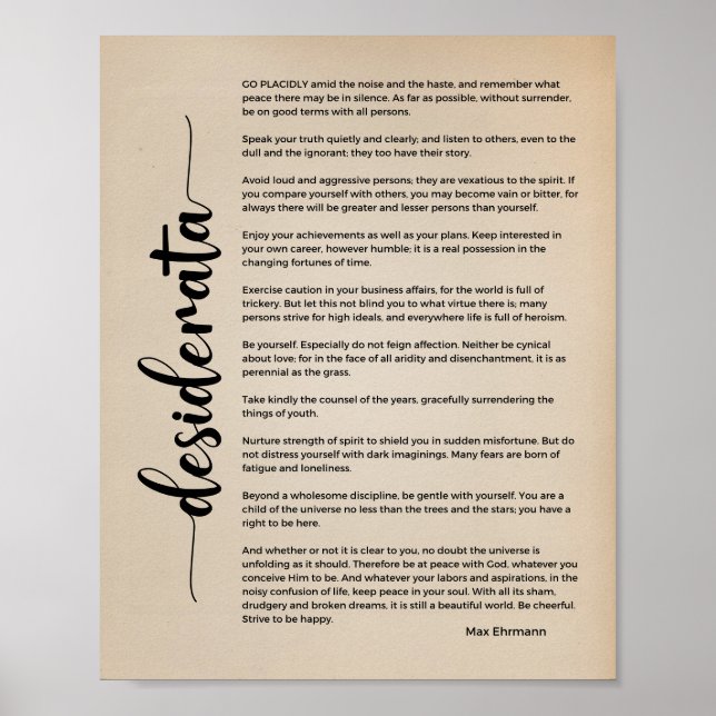 Desiderata Gedicht von Max Ehrmann Vintage Poster (Vorne)