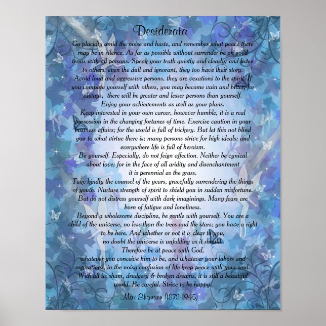 Desiderata "gewünschte Dinge" Blue Fairie Hintergr Poster (Vorne)