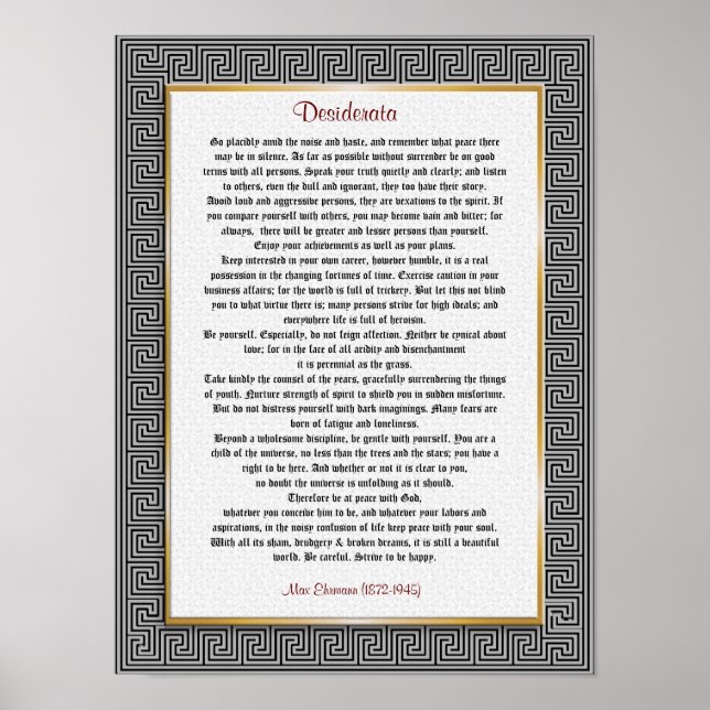 Desiderata "gewünschte Dinge", Prosa Poster (Vorne)