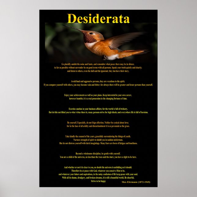Desiderata Hummingbird Posters 1a Poster (Vorne)