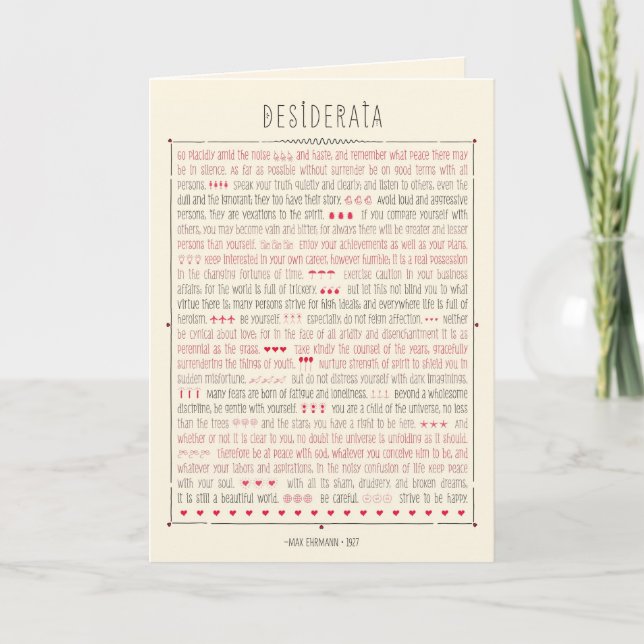Desiderata Inspirational Gedicht Karte (Vorderseite)